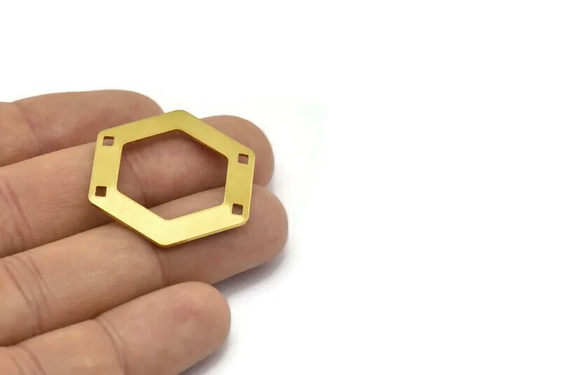 10 Raw Brass Hexagon Stamping Blank With 4 Hole  (30x0.80mm)  D0123