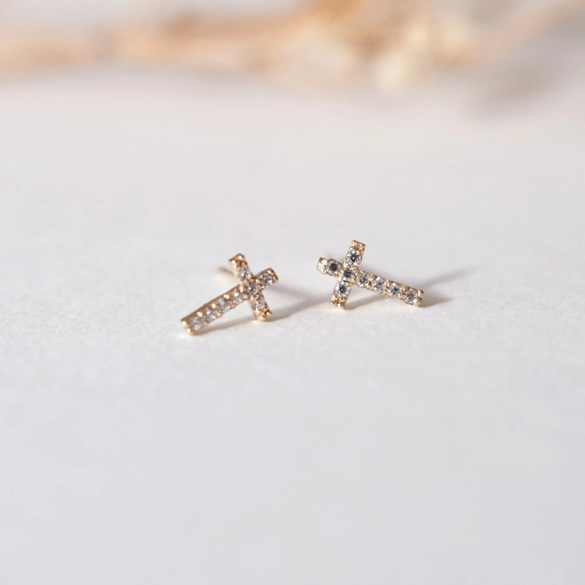 10K Crystal Cross Studs