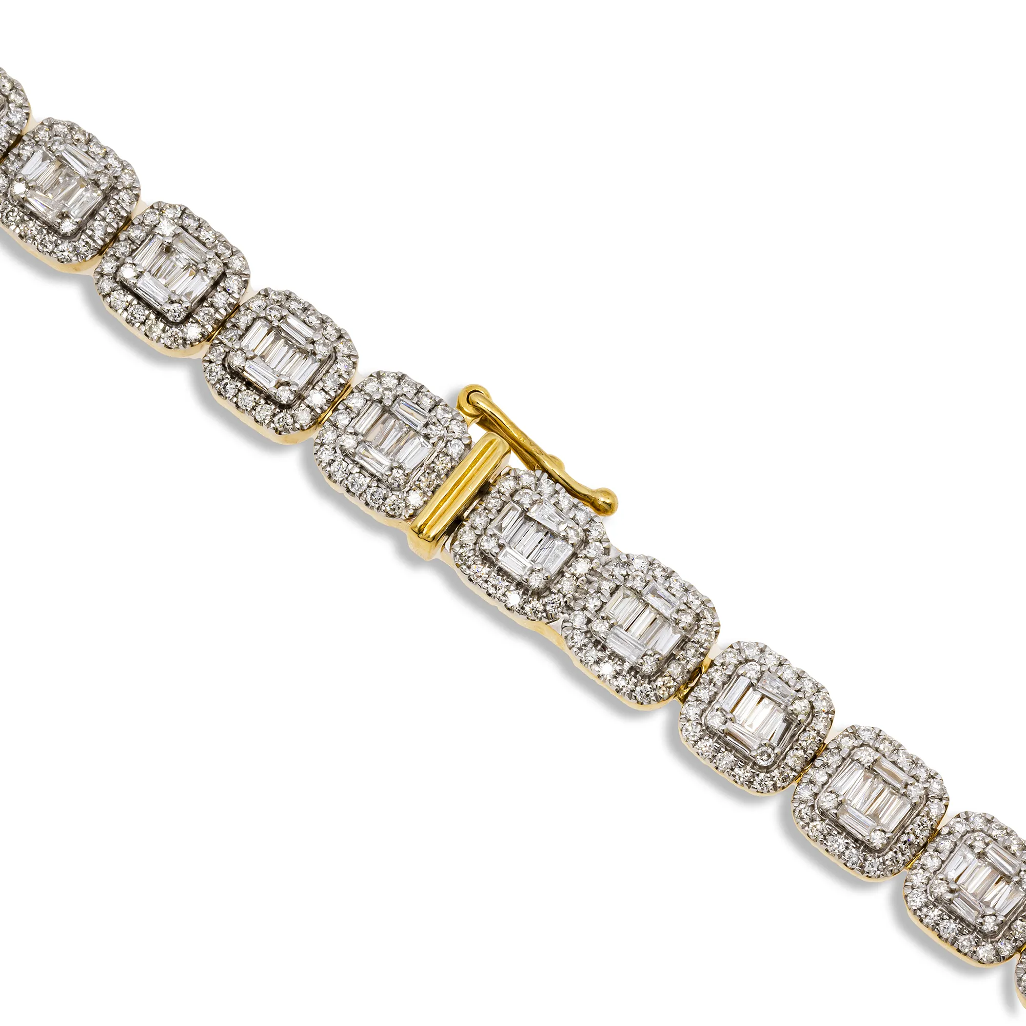 10K GOLD 7MM BAGUETTE DIAMOND CLUSTER CHAIN 16.75 CTW