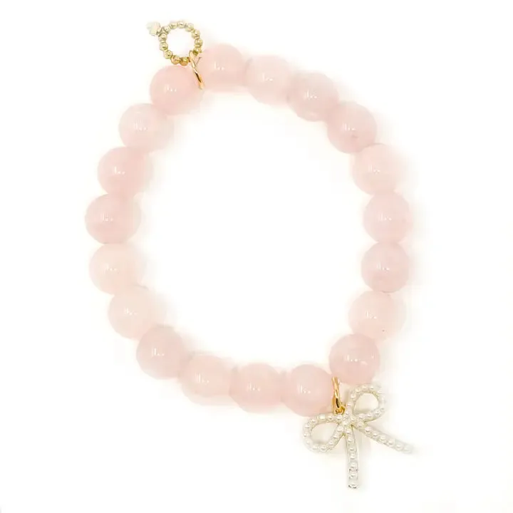 10mm Rose Quartz with Petite Pearl Bow