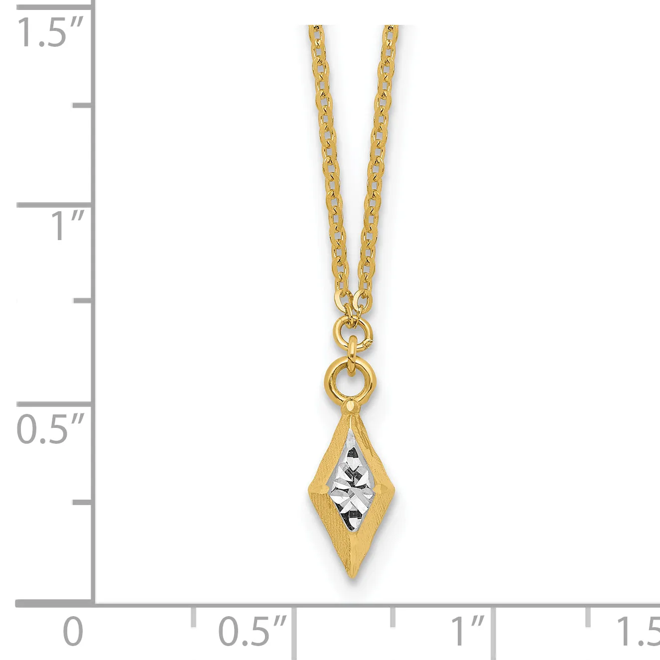 14K and White Rhodium Polished and Diamond-cut Necklace