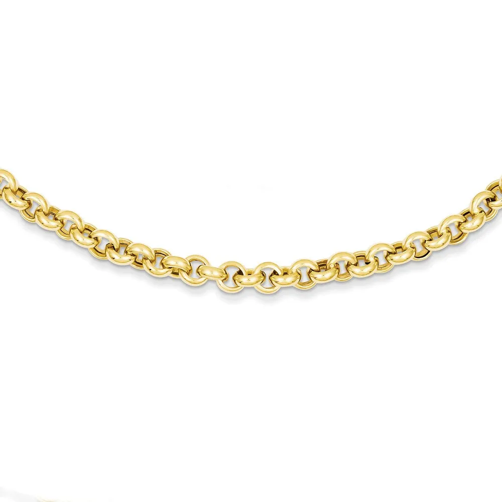 14K Gold 18in Fancy Rolo Necklace with Brushed Finish