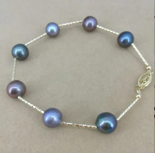14K Gold and 9-10mm Tahitian black Pearl bracelet 7.5-8 inch
