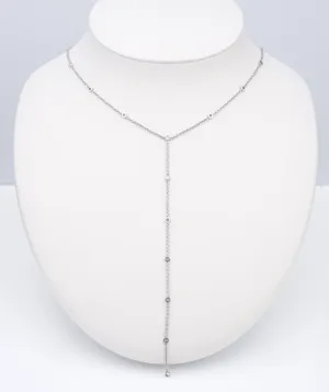 14k White Gold Diamond by the Yard Necklace Y Drop Lariat Pendant 16" CG270