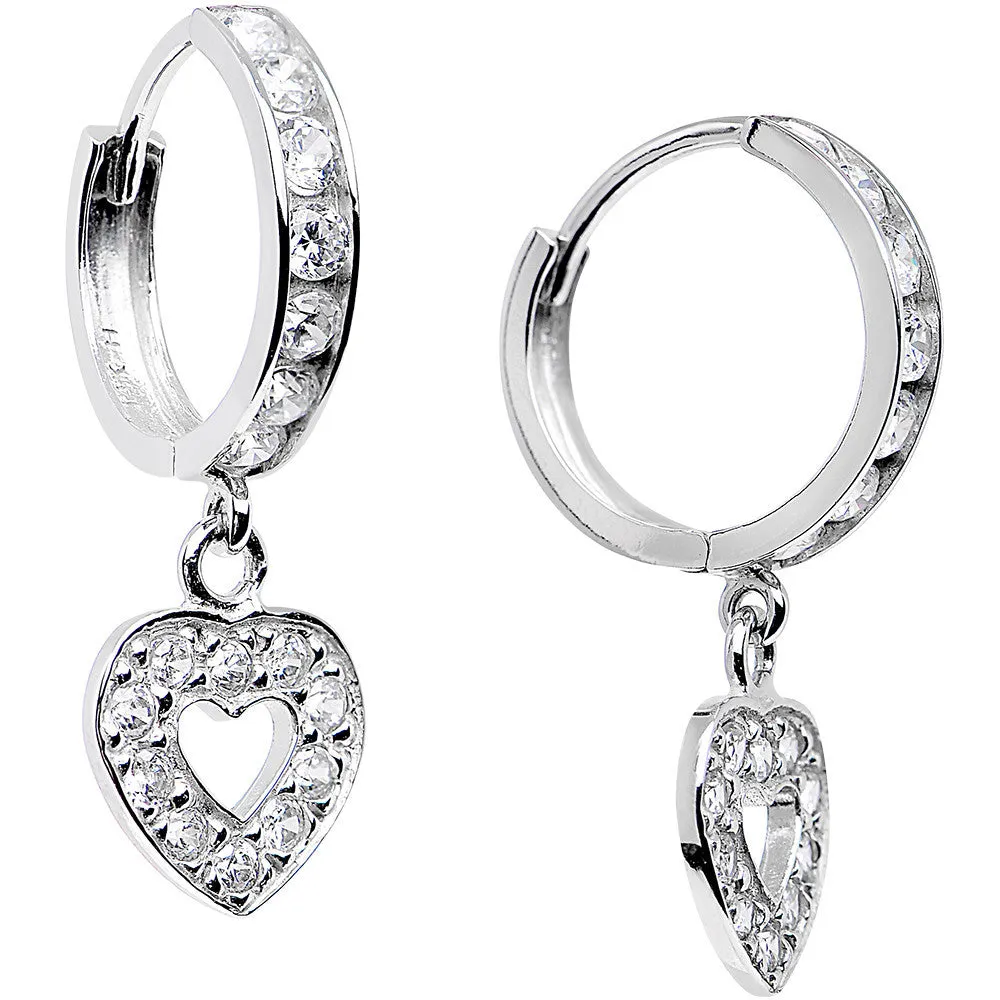 14kt White Gold CZ Sweetheart Huggy Earrings