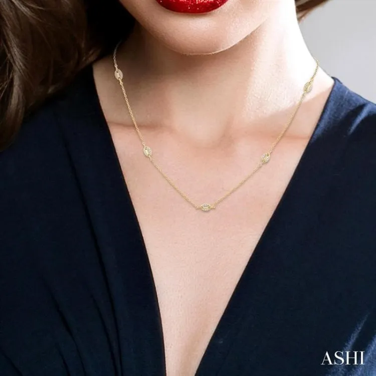 1/5 ctw Mariner Link Round Cut Diamond Station Necklace in 14K Yellow Gold