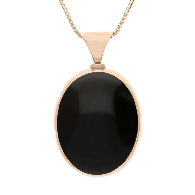 18ct Rose Gold Whitby Jet Mother of Pearl Queens Jubilee Hallmark Double Sided Oval Necklace