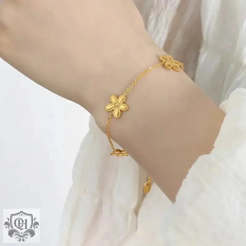 18K Gold Floral Necklace Or Bracelet