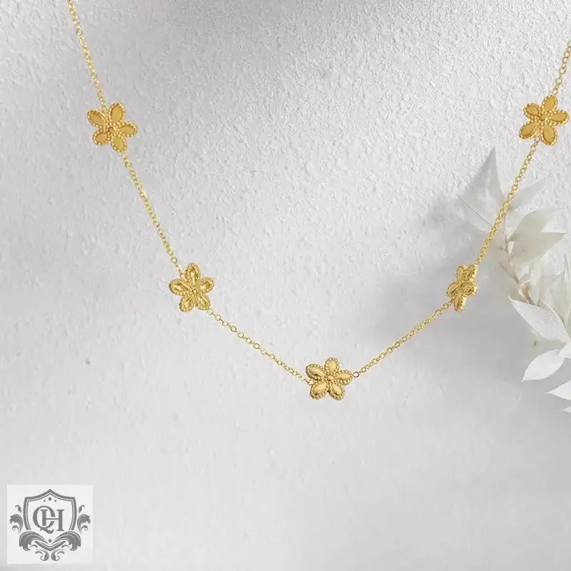 18K Gold Floral Necklace Or Bracelet