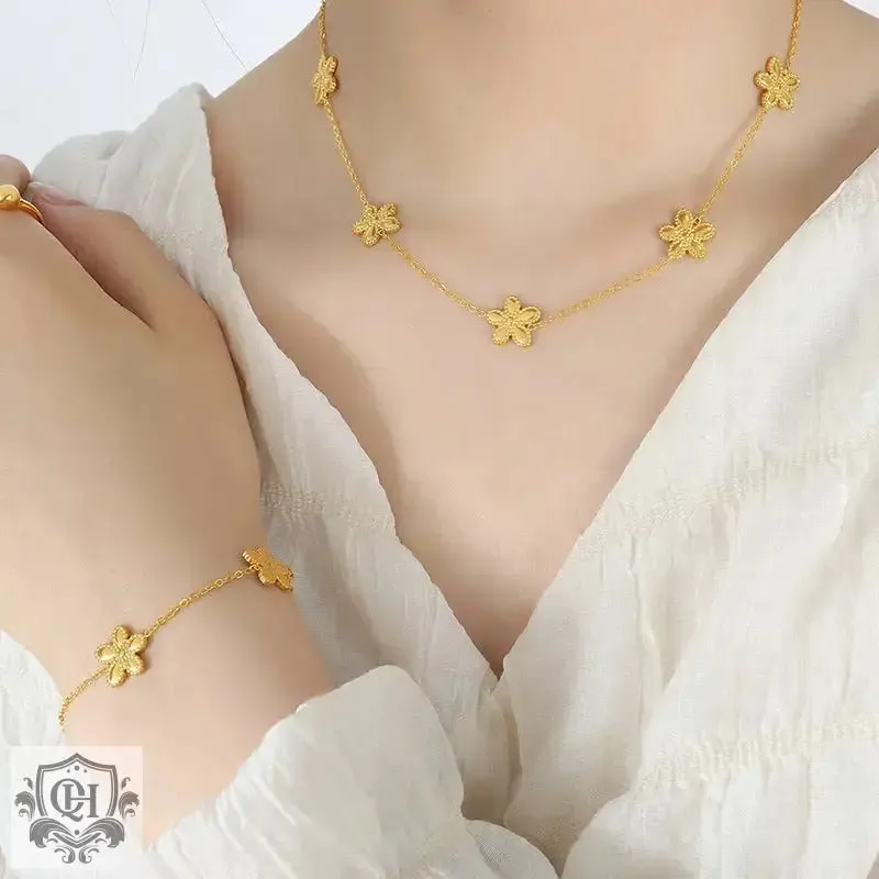 18K Gold Floral Necklace Or Bracelet