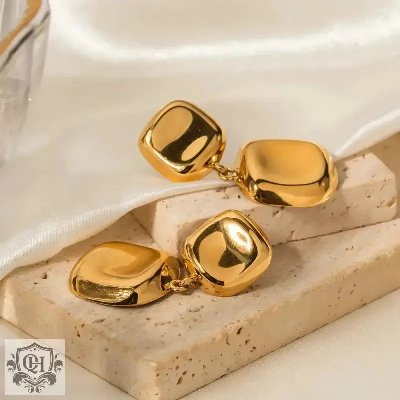 18K Gold Square Drop Earrings
