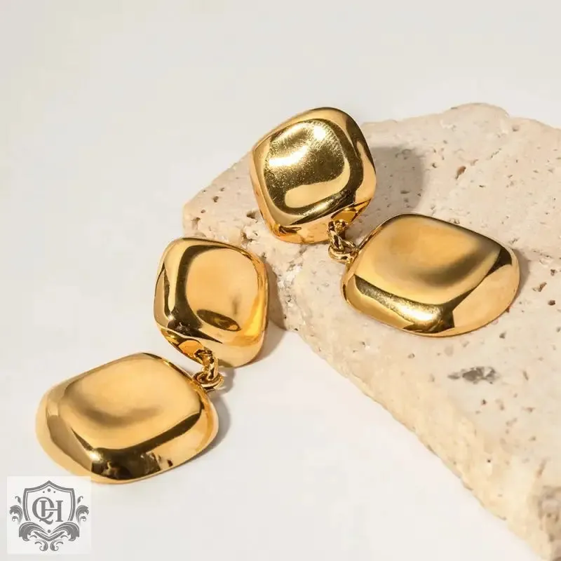 18K Gold Square Drop Earrings