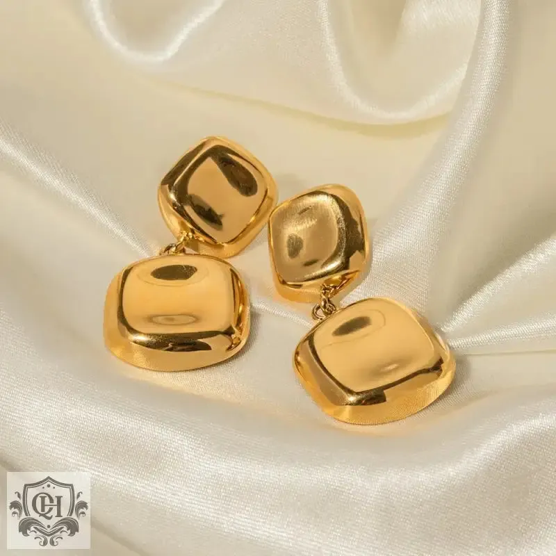 18K Gold Square Drop Earrings