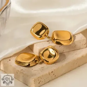 18K Gold Square Drop Earrings
