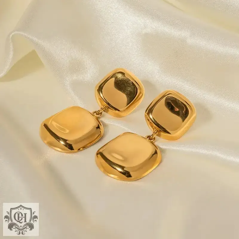 18K Gold Square Drop Earrings