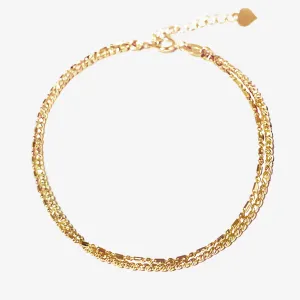 18k Solid Gold Double Chain Diamond Cut Beaded Bracelet