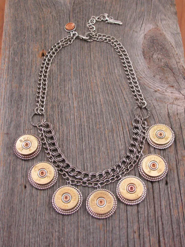 20 Gauge Shotshell Double Chain Bib Necklace
