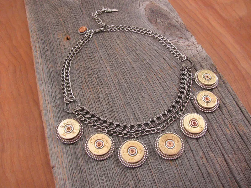 20 Gauge Shotshell Double Chain Bib Necklace