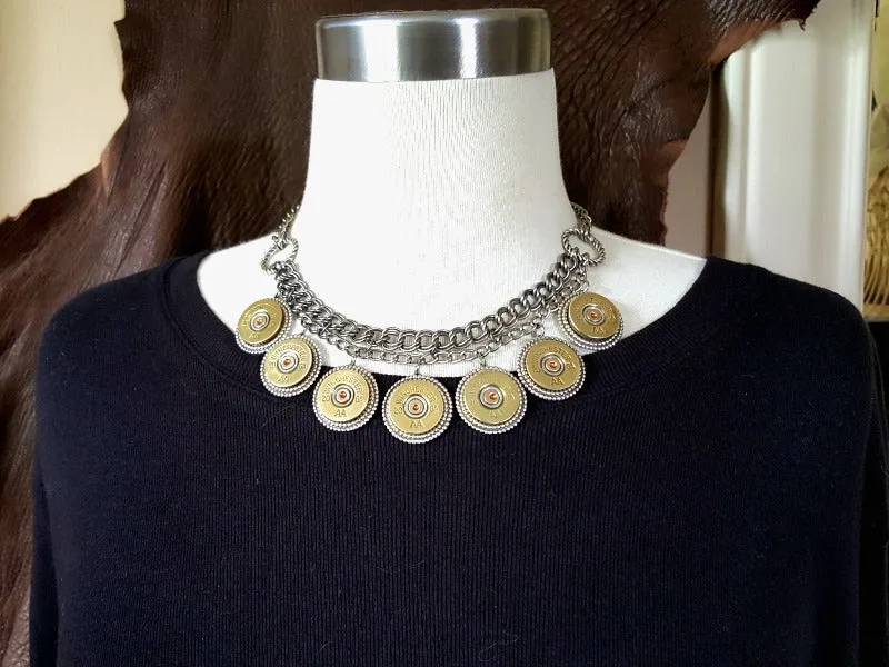 20 Gauge Shotshell Double Chain Bib Necklace