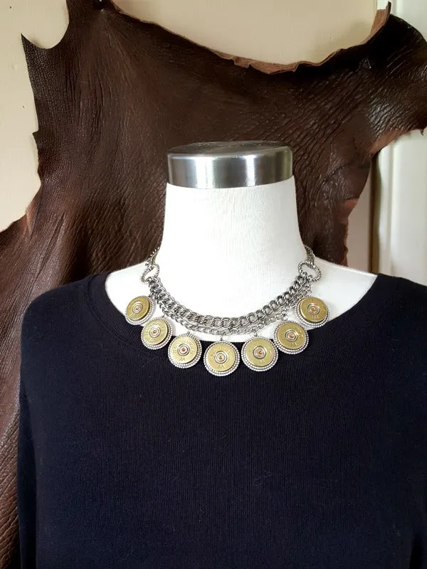 20 Gauge Shotshell Double Chain Bib Necklace