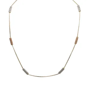 22K Multi Tone Gold Chain W/ White & Rose Gold Detailed Pipe Beads, Size 18