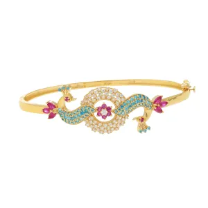 22K Yellow Gold Peacock Bangle with Ruby, CZ, & Sapphires (15 grams)