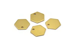 24 Raw Brass Hexagon Stamping Blank Tag Charms With 1 Hole (12.5x1mm) D0117