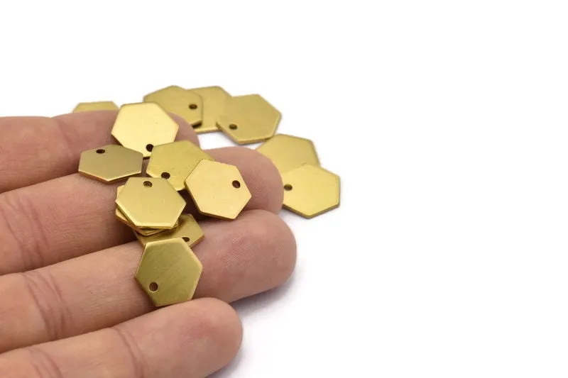 24 Raw Brass Hexagon Stamping Blank Tag Charms With 1 Hole (12.5x1mm) D0117