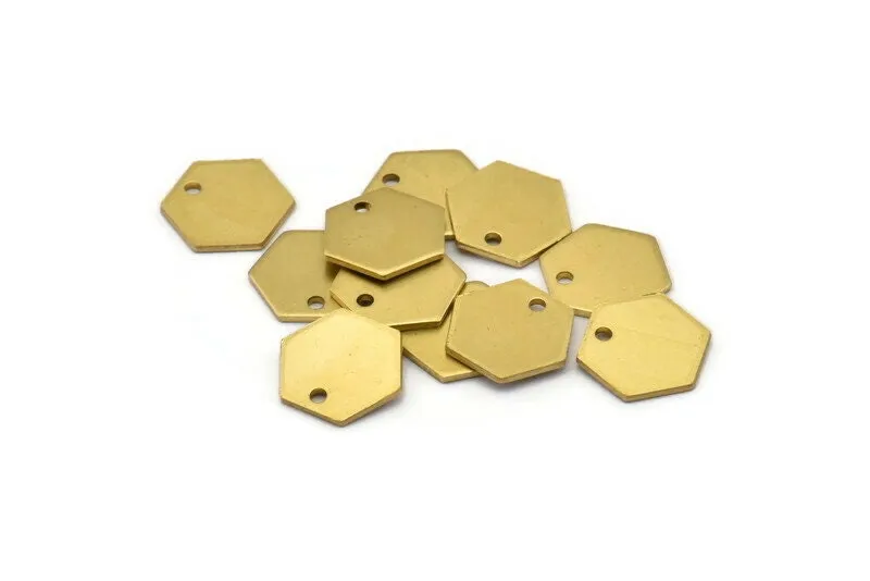 24 Raw Brass Hexagon Stamping Blank Tag Charms With 1 Hole (12.5x1mm) D0117