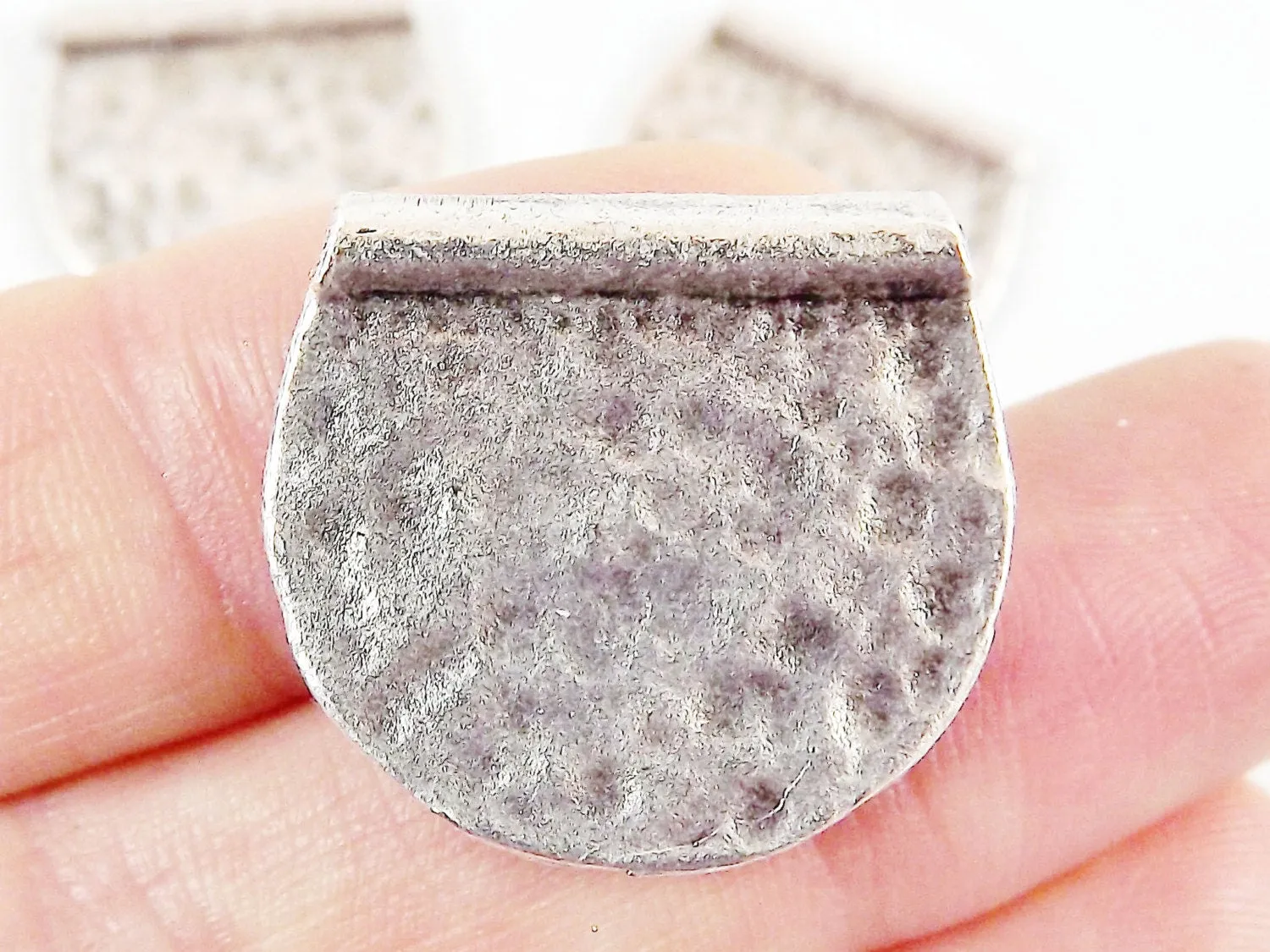 3 Hammered Semi Circle Statement Spacer Bead Pendants - Matte Silver Plated