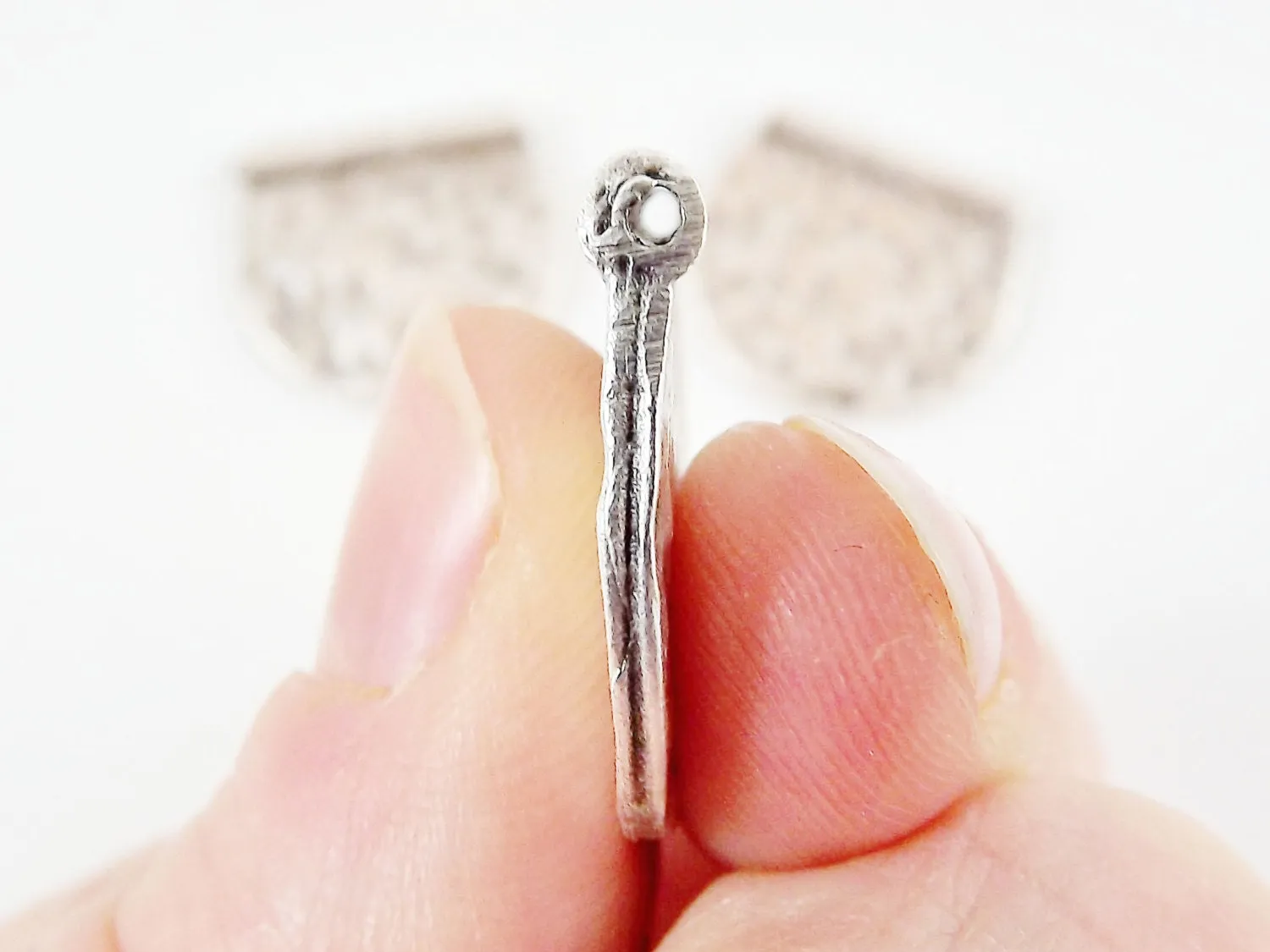 3 Hammered Semi Circle Statement Spacer Bead Pendants - Matte Silver Plated