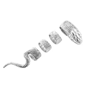 4 Piece Snake Rings Set for Women or Men (Silver or Black)