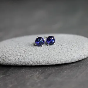 4mm Sterling Silver Blue Sapphire Stud Earrings