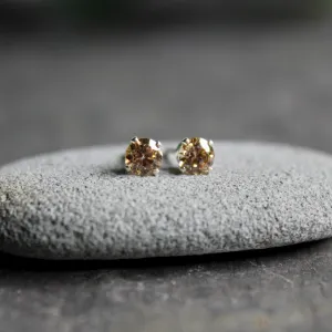 4mm Sterling Silver Champagne CZ Stud Earrings