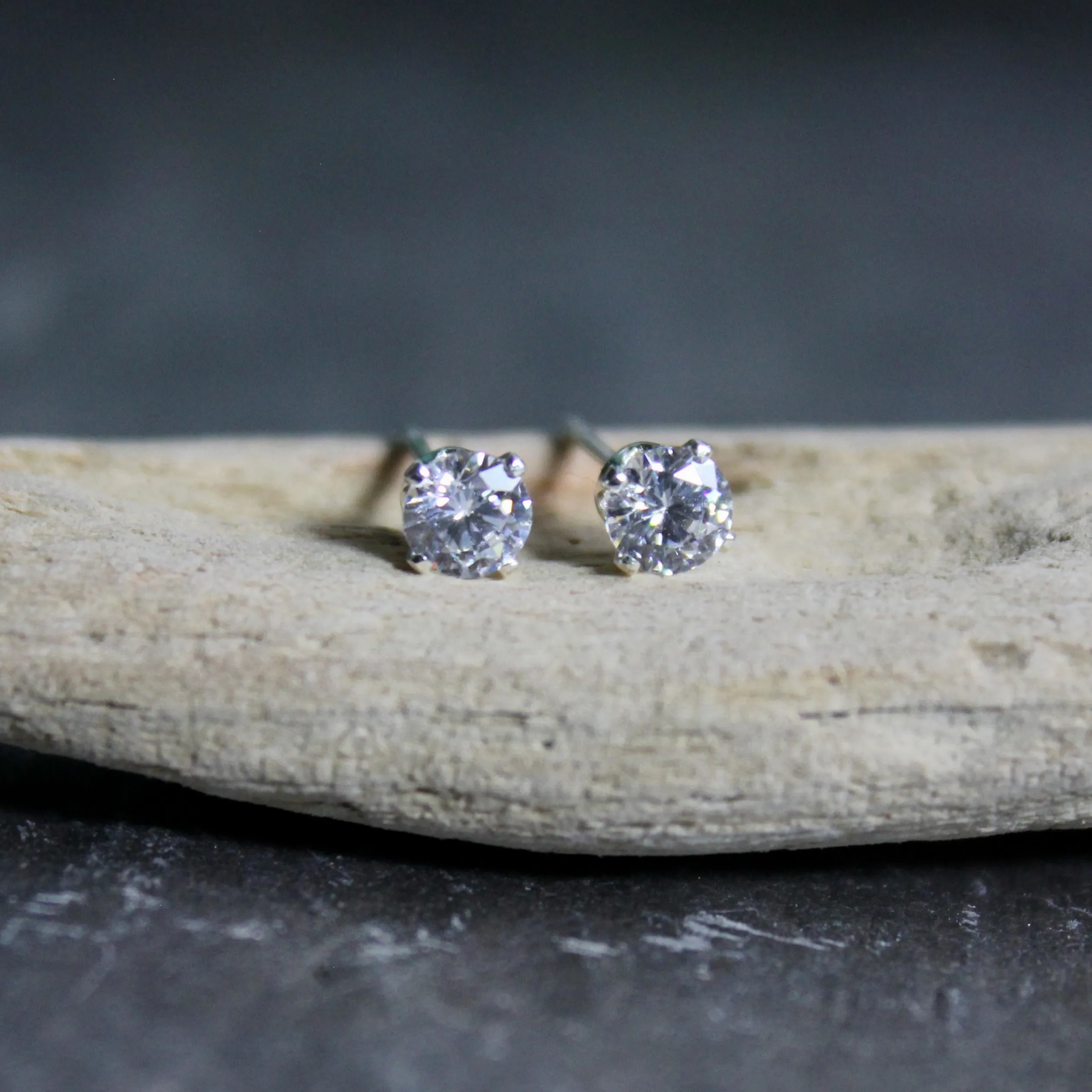 4mm Sterling Silver Clear Cubic Zirconia Stud Earrings