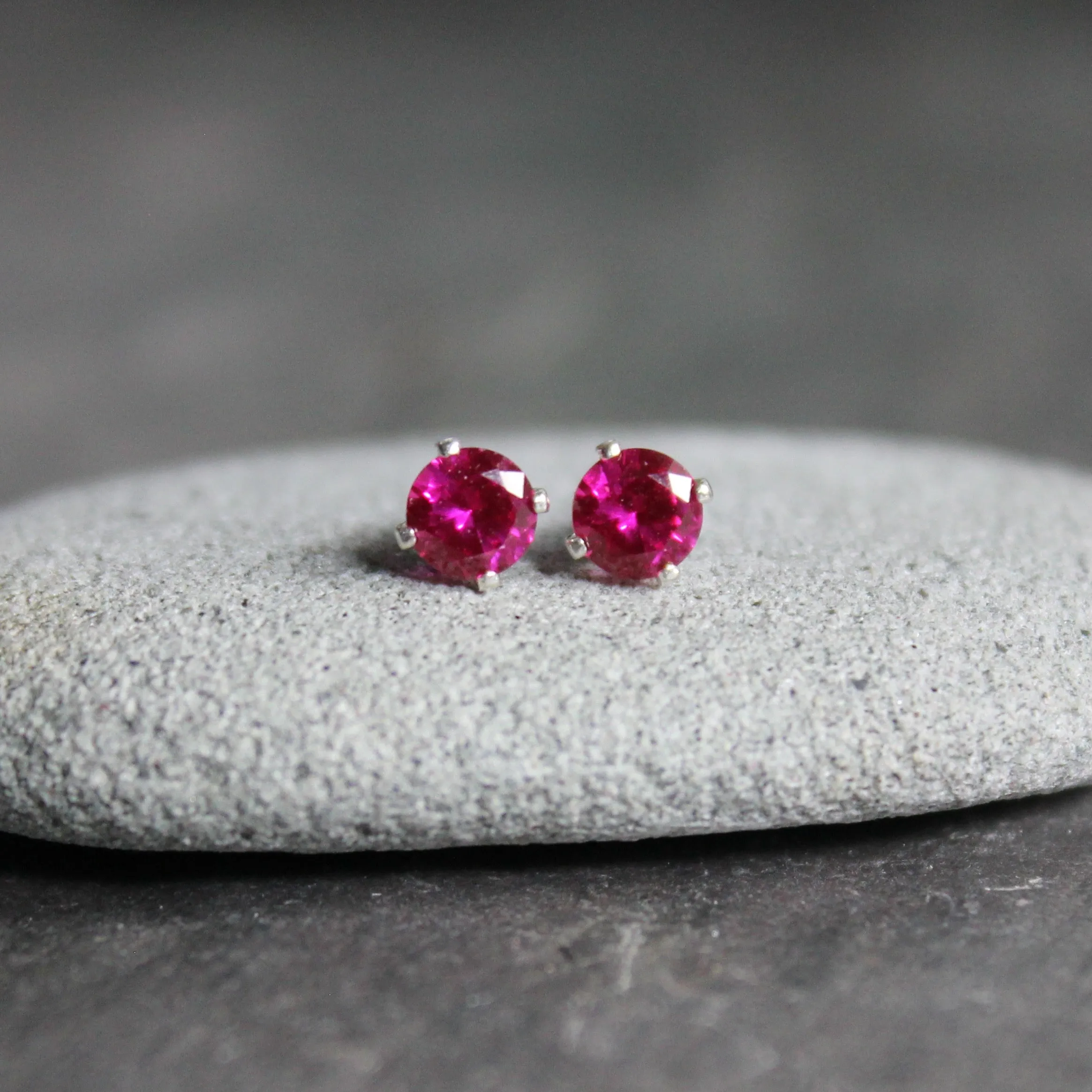 4mm Sterling Silver Ruby Stud Earrings