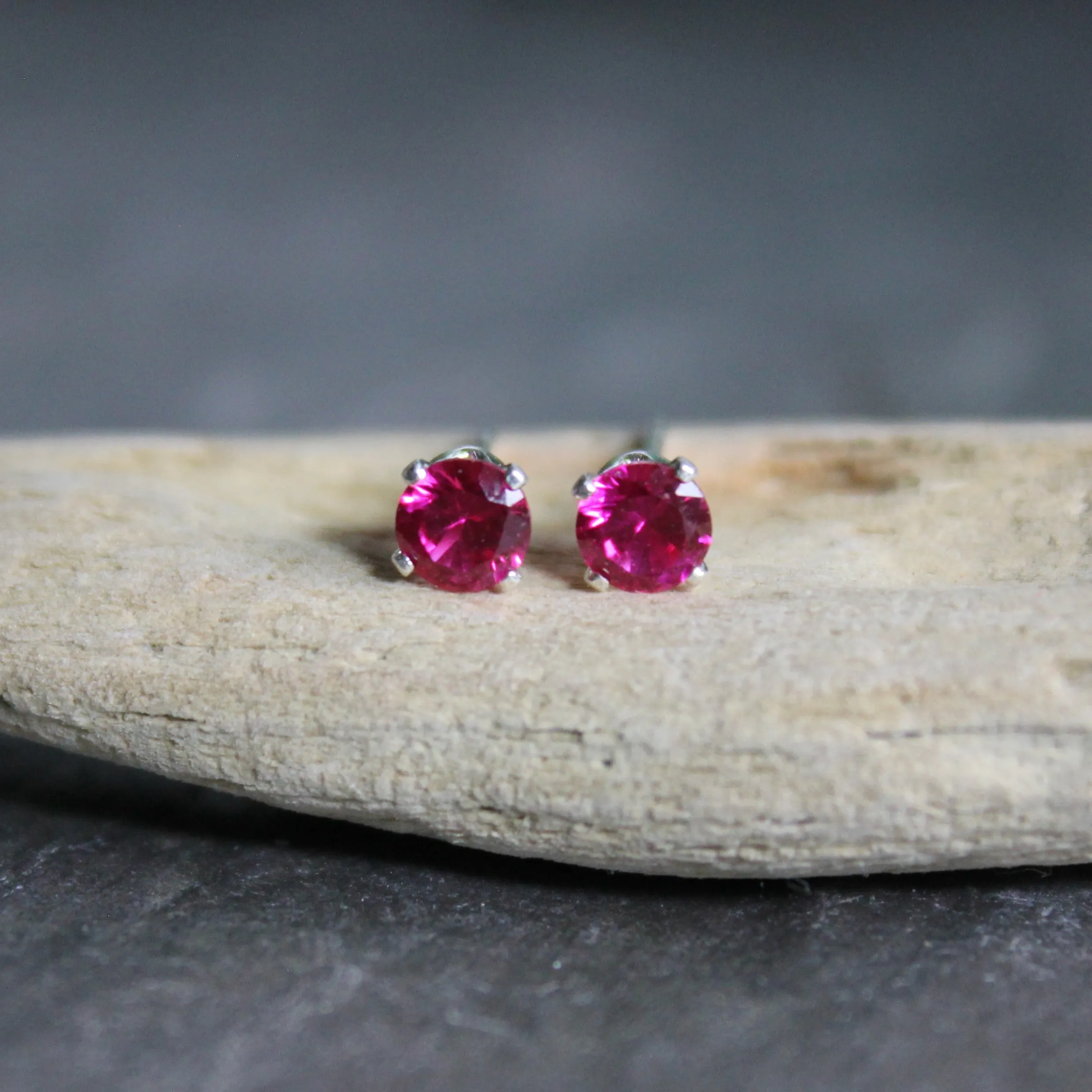 4mm Sterling Silver Ruby Stud Earrings