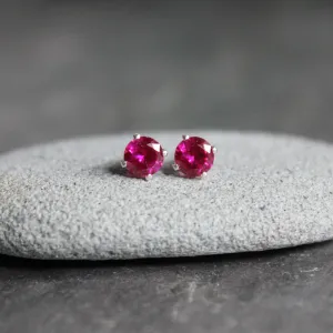 4mm Sterling Silver Ruby Stud Earrings