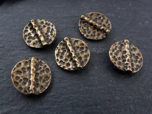 5 Round Hammered Bead Spacers, Disc Beads, Statement Beads, Bronze Beads, Bronze Spacers, Beading Supplies, Antique Bronze Plated