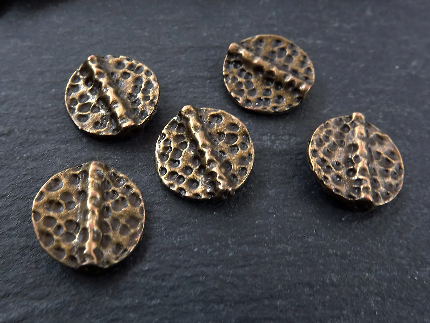 5 Round Hammered Bead Spacers, Disc Beads, Statement Beads, Bronze Beads, Bronze Spacers, Beading Supplies, Antique Bronze Plated