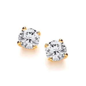 7mm Gold CZ Simple Solitaire | Studs