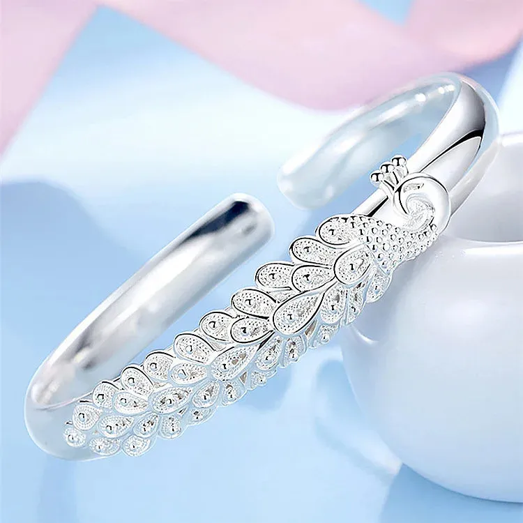925 Sterling Silver Peacock Bracelet, Bird Bangles Bracelet For Women