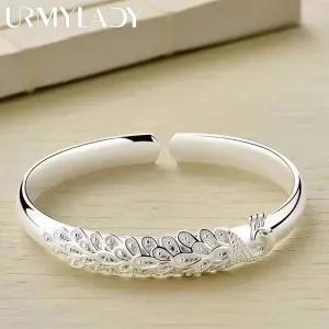 925 Sterling Silver Peacock Bracelet, Bird Bangles Bracelet For Women