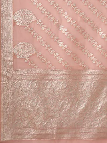 AKHILAM Women's Peach Woven Zari Work Organza Saree With Unstitched Blouse Piece (ORGCL06)