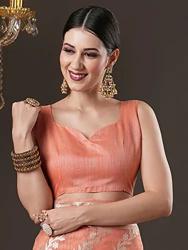 AKHILAM Women's Peach Woven Zari Work Organza Saree With Unstitched Blouse Piece (ORGCL06)