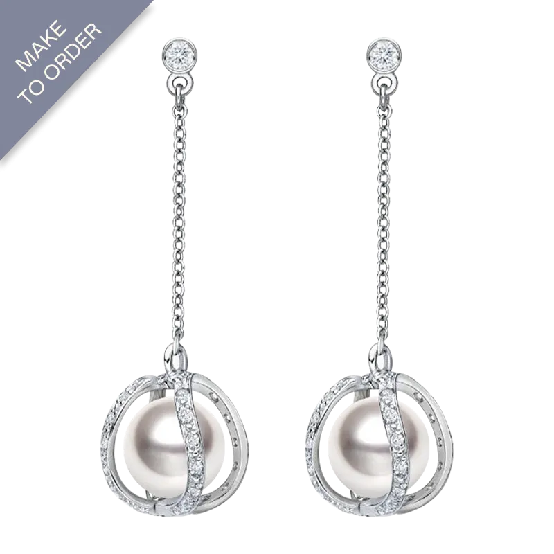 Akoya Pearl 18K White Gold Stand Out Designs Elegant Diamonds Hanging Earrings