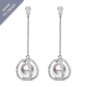 Akoya Pearl 18K White Gold Stand Out Designs Elegant Diamonds Hanging Earrings