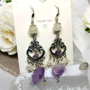 Amethyst Bohemian Antique Silver Chandelier Earrings