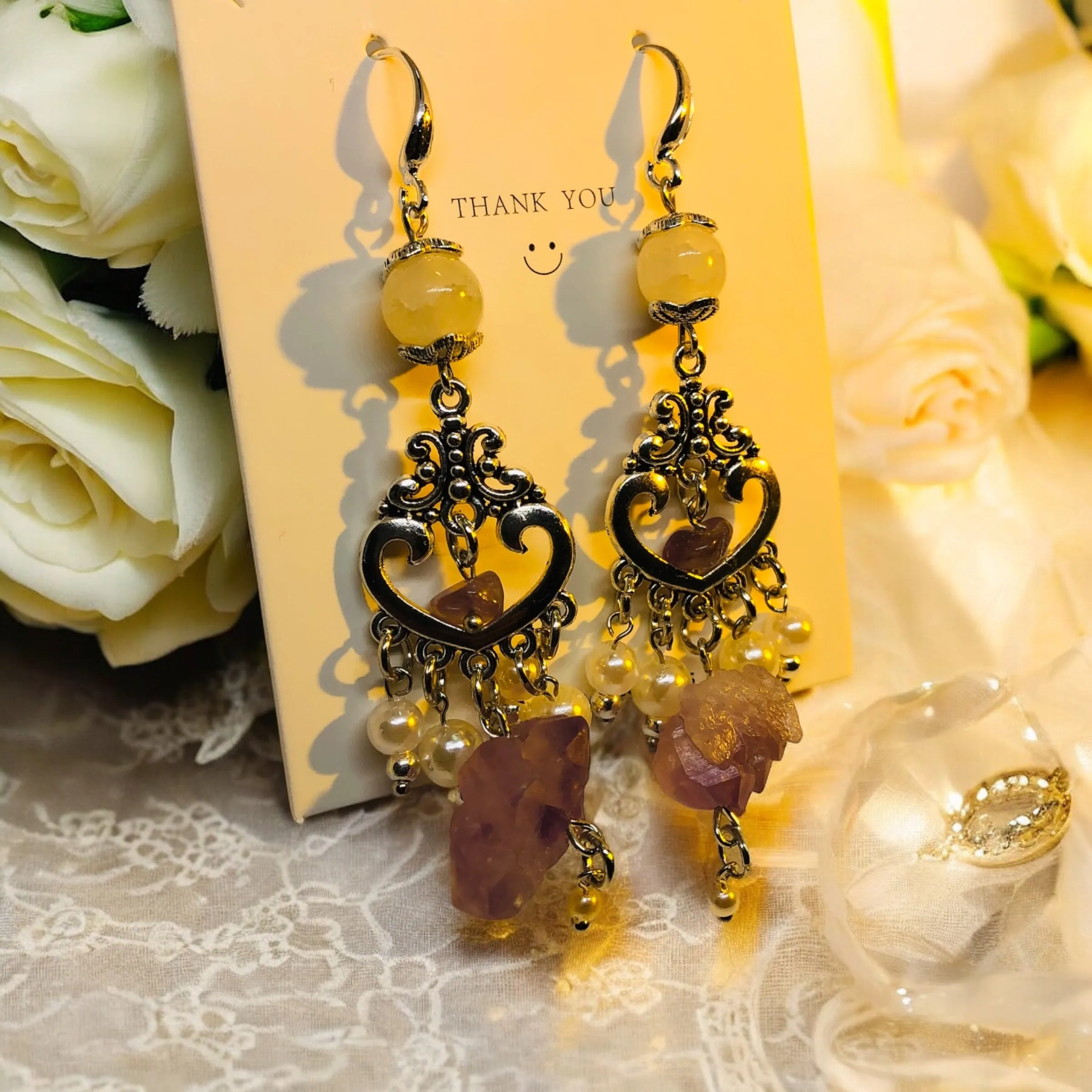 Amethyst Bohemian Antique Silver Chandelier Earrings
