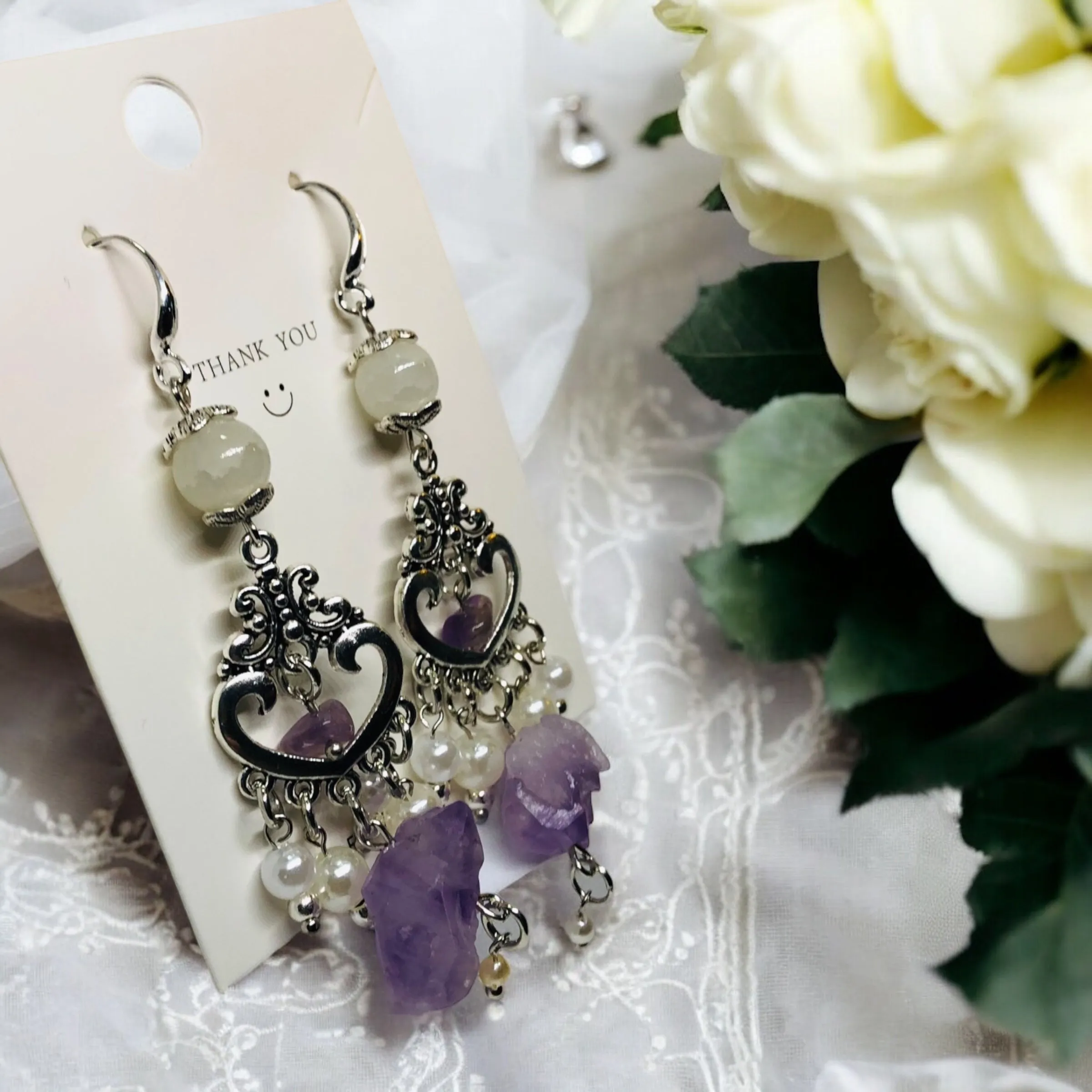 Amethyst Bohemian Antique Silver Chandelier Earrings